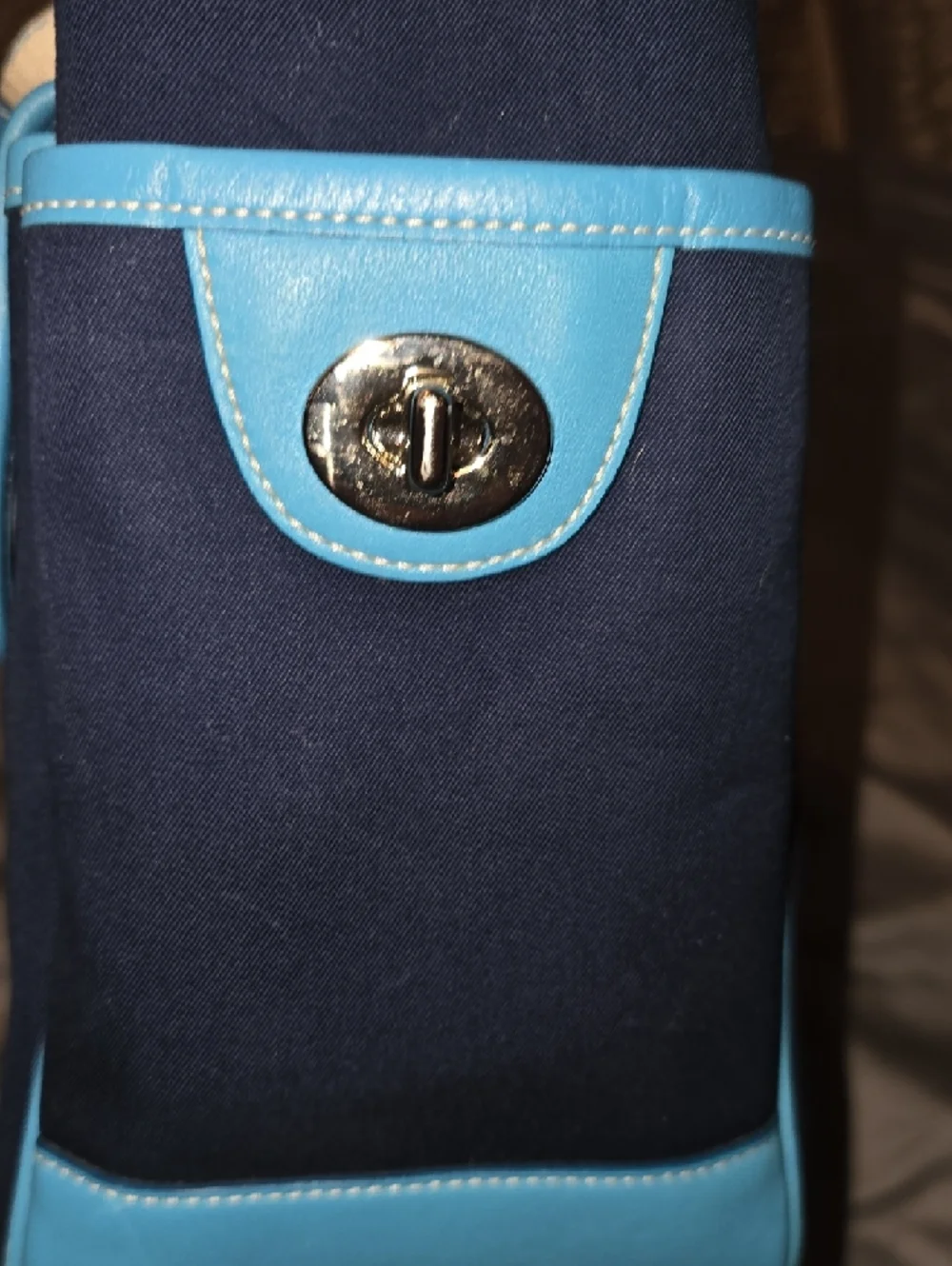 NWT Coach Twill Garden Tote with Light Blue Trim and Cream Handles‎